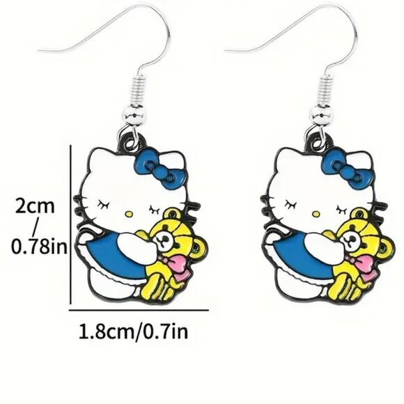 Hello Kitty Earrings Enamel Teddy Bear Sanrio Dangle Emo Scene Trendy Stylish - Picture 2 of 2